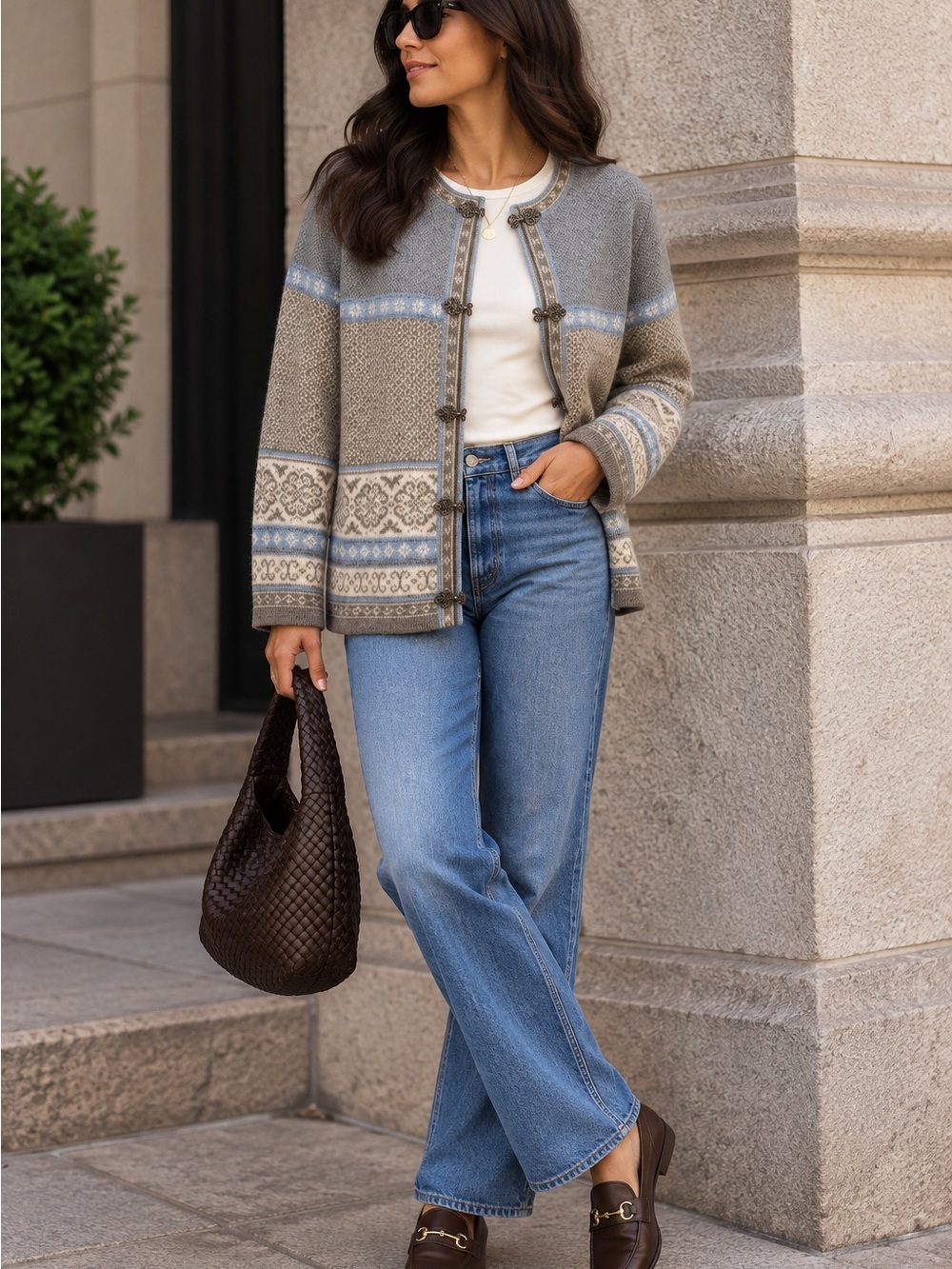 Telluride Clothing Co 100% Wool Nordic Fair Isle Cardigan Sweater L